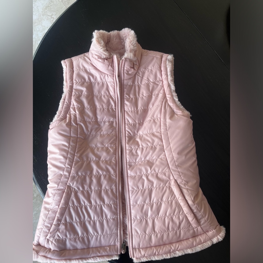 Pink faux fur quilted reversible vest